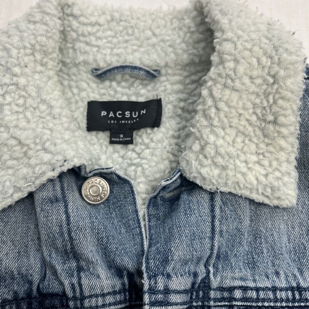 PacSun Sherpa lined Mens Denim Jacket Trucker Style Sz S - Picture 9 of 16